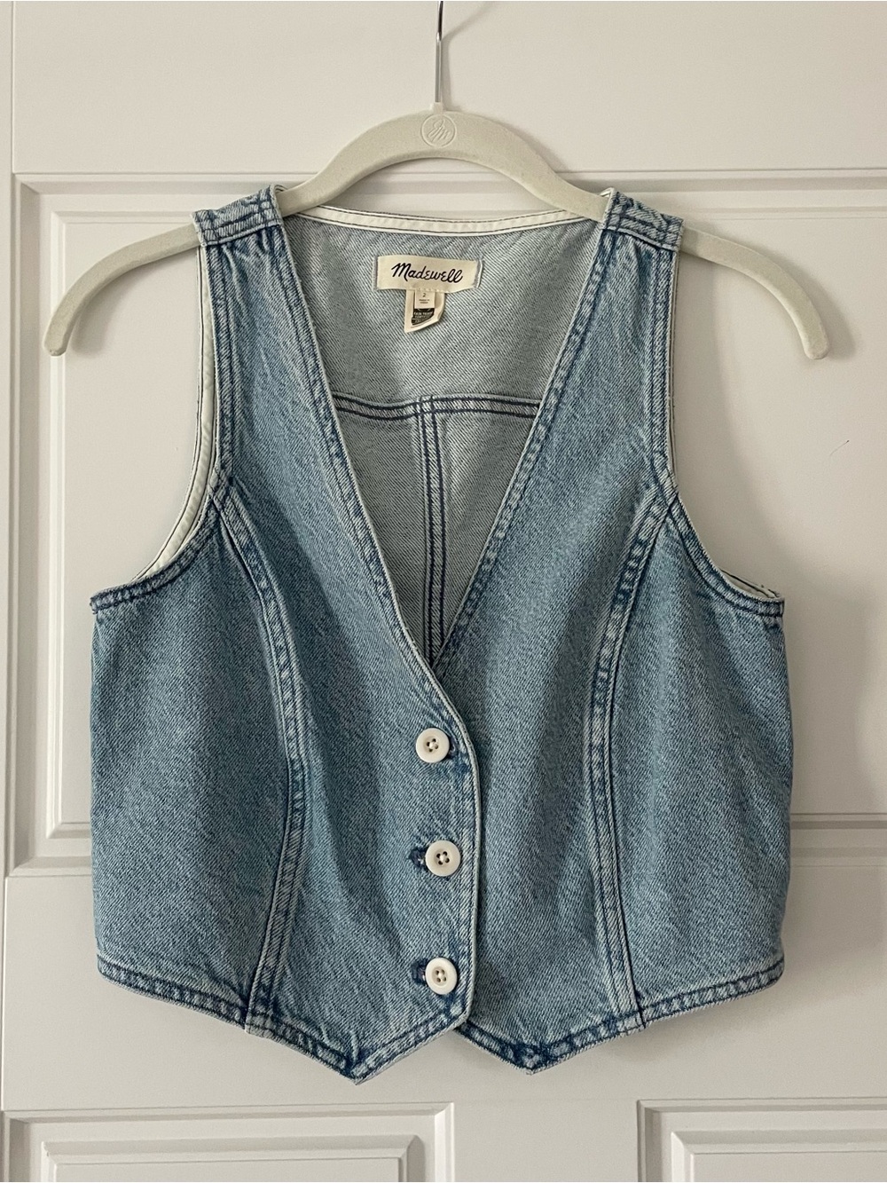Madewell Light Wash Denim Crop Vest, Size 2